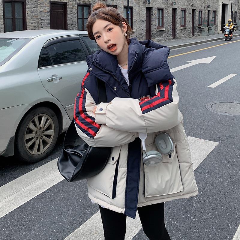 Women's cotton clothes winter new contrasting colors loose warm student coat women