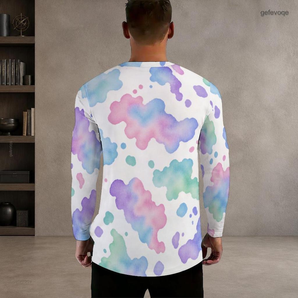 Men Plus Size Round Neck Long Sleeve Printed T Shirt White Red Black Pullover
