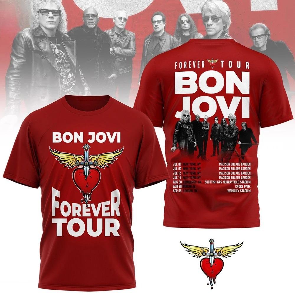 

Bon Jovi Forever Tour Tshirt 2026 Summer New Unisex Women Unisex Oversized Oneck Cotton Y2k Rock Band Graphic Tshirt Fan Gift 4XL