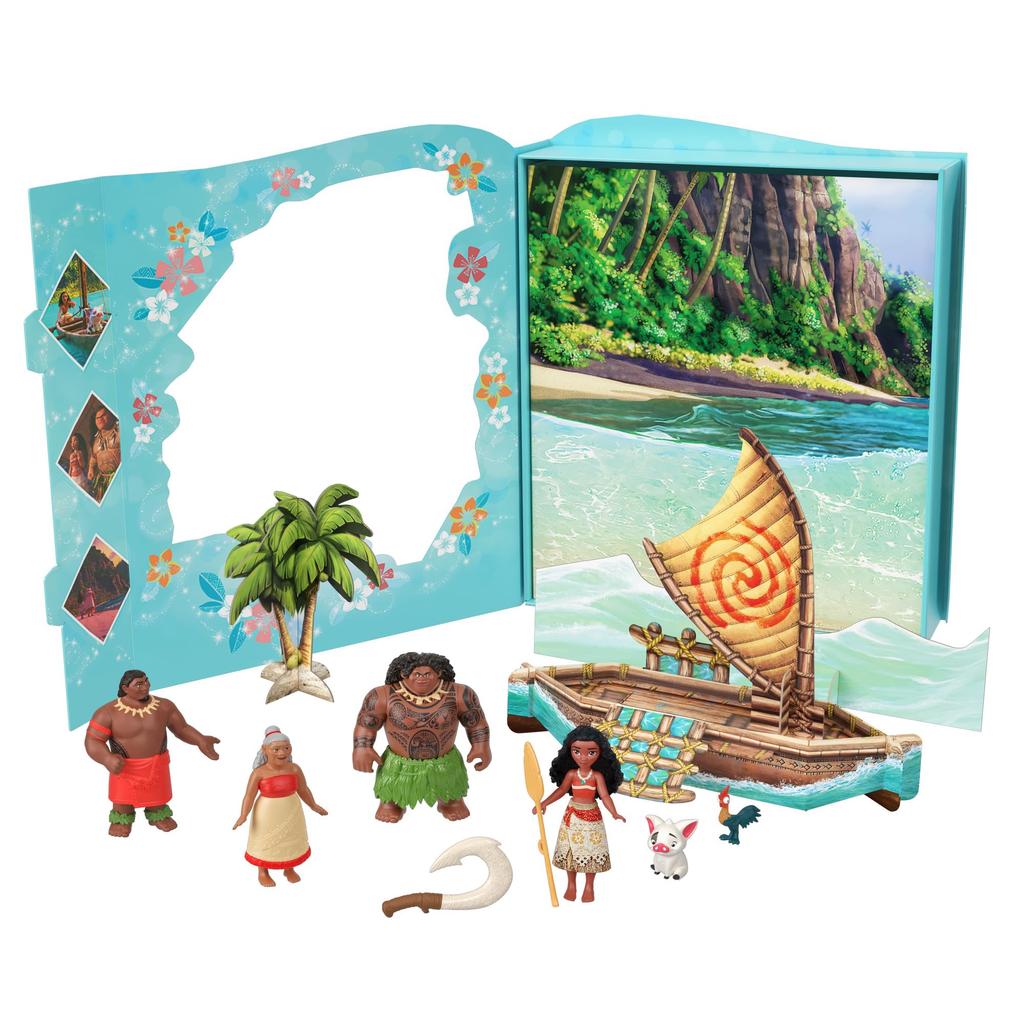 Mattel Disney Princess Moana Story Book Set 4 Mini Dolls with Mini Figures Dress Up Play for Ages 3 and Up Multi HLW90 Doll/House Play/Pretend