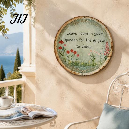 Weatherproof Iron Plaque Round Garden Metal Sign, Retro Distressed Wall Decor, Weather Resistant Decor Vintage Art for Outdoor Courtyard Patio