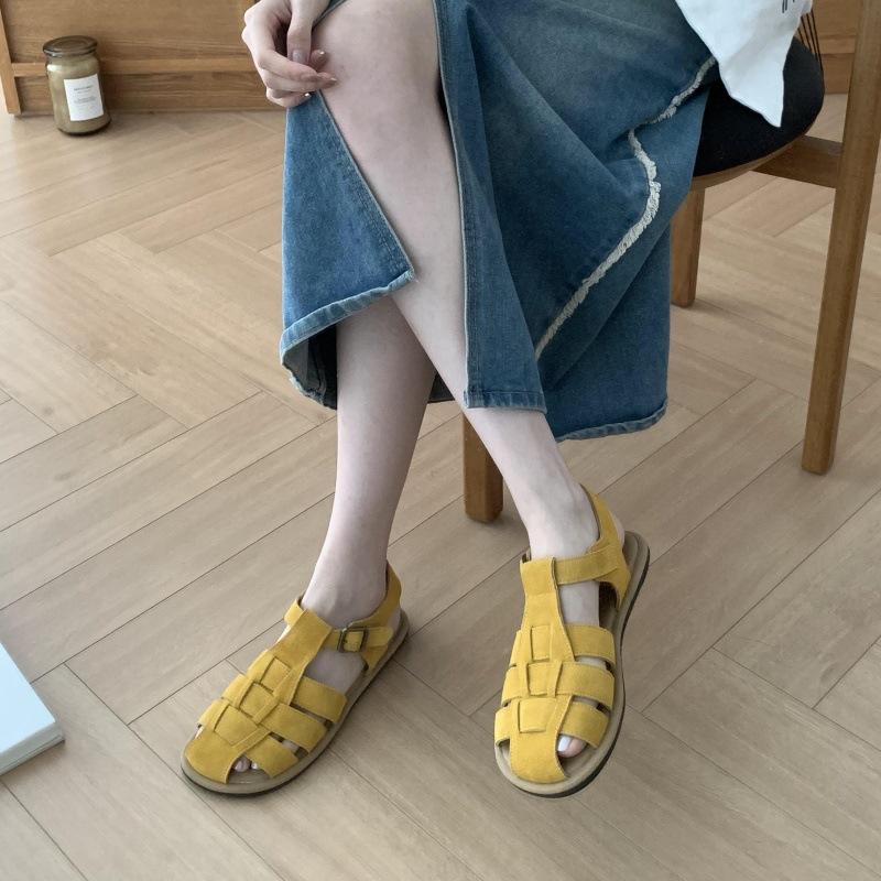 

Fashion IPPEUM Women Gladiator Sandals Flats Shoes 2025 New Summer Red Yellow Ankle Buckle Sandalias De Mujer 240 жёлтый