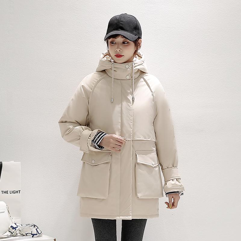 

Женская зимняя пуховая хлопковая стеганая куртка, пальто с коротким воротником-стойкой и воротником-стойкой на молнии с большим карманом, тонкая теплая верхняя одежда, сплошной цвет 3XL бежевый