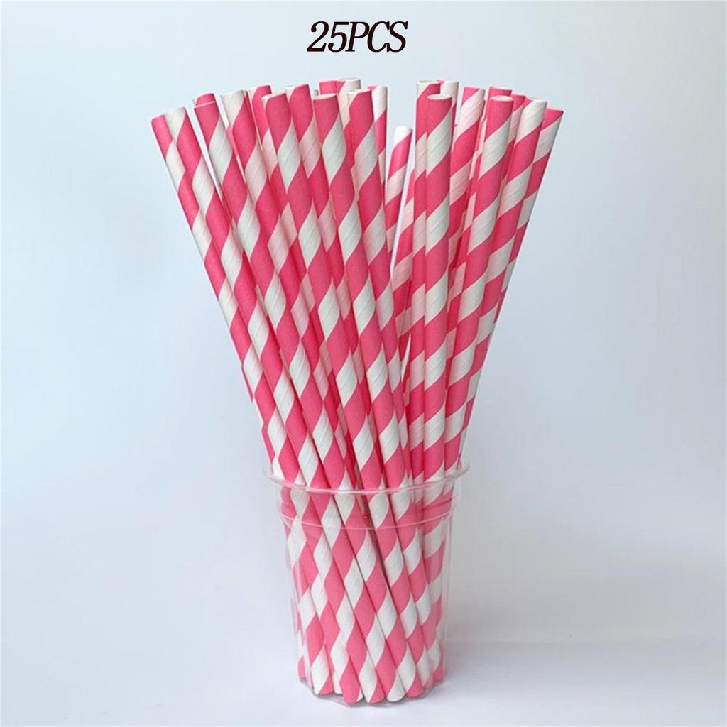25Pcs Retro Stripe Paper Drinking Straws Vintage Polka Party Wedding Birthday Straw
