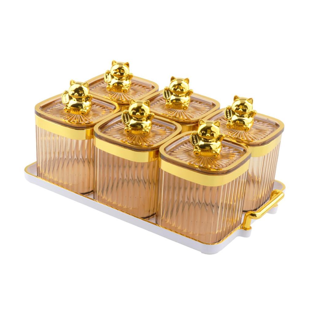 Sugar Jars 6 Grids Multifunctional Dry Fruit Jars with Lid Food Storage Container for Kitchen Party Home Dining Room Fruit