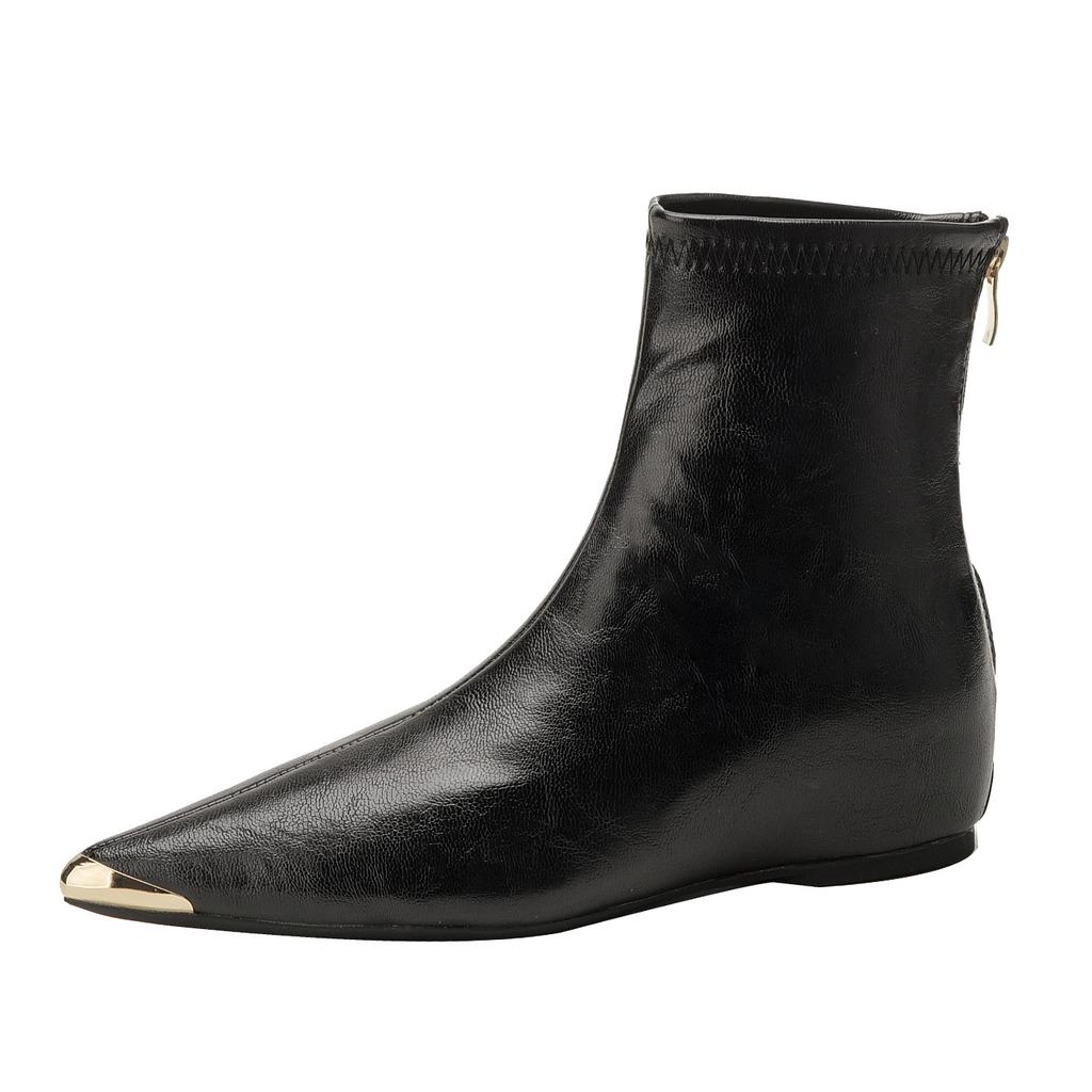 Fashion pointed elastic thin boots 2025 autumn and winter new inner height increase versatile comfortable commuting soft leather small short boots wom