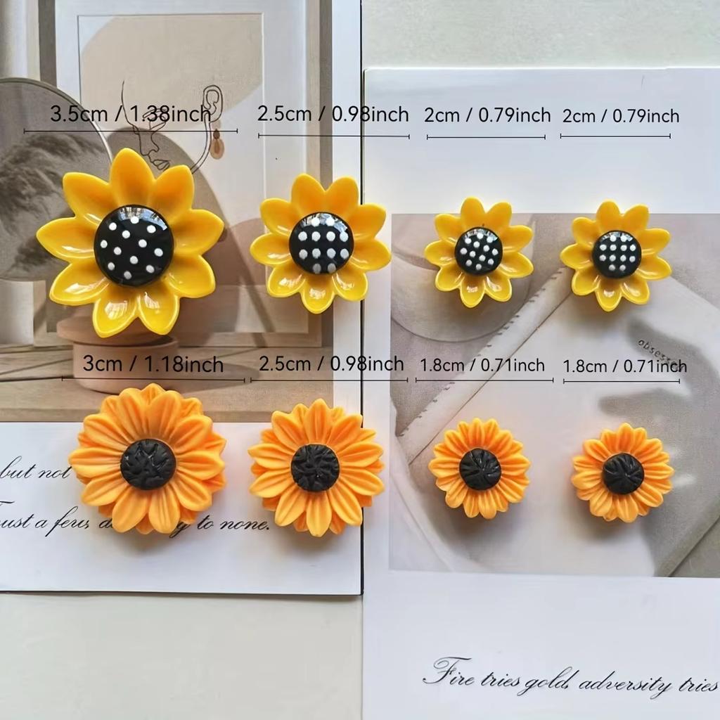 8-Piece Set of Adorable Round Plastic Sunflower Magnets for Fridge or Office Whiteboard Organization