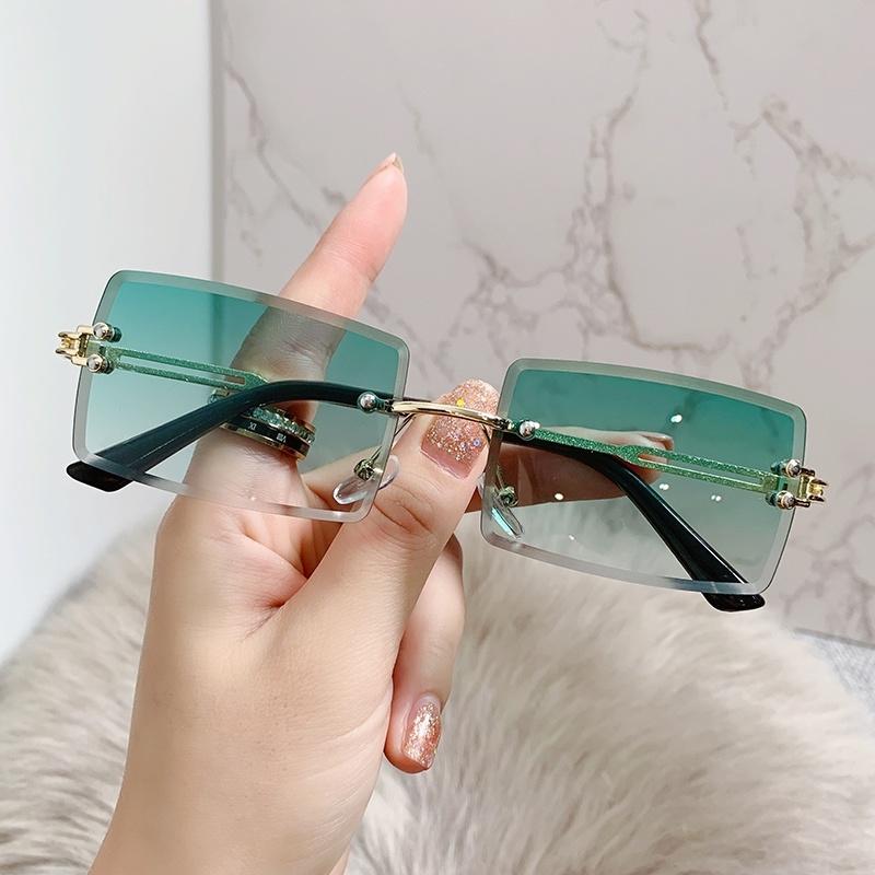 Rimless Rectangle Vintage Sunglasses Woman Brand Pink Gradient Sun Glasses Female Cutting Lens Square Ladies