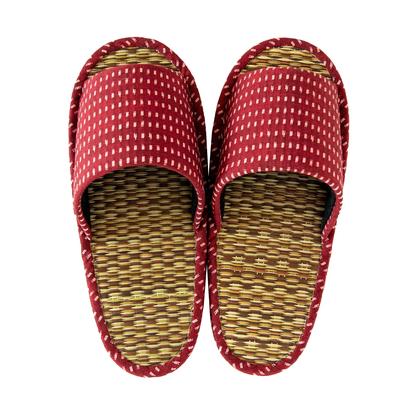 OKA Japanese Kurume Woven Tatami Size Red Slippers, M, (Room Shoes)