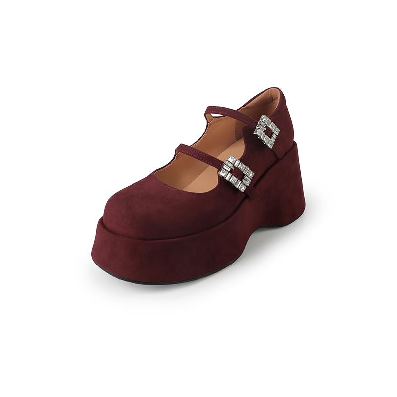 Fashion 2025 New Spring Platform Mary Jane Elegant Shoes Round Toe Crystal Belt Buckle Wedges Pumps Flat Platform Shoes