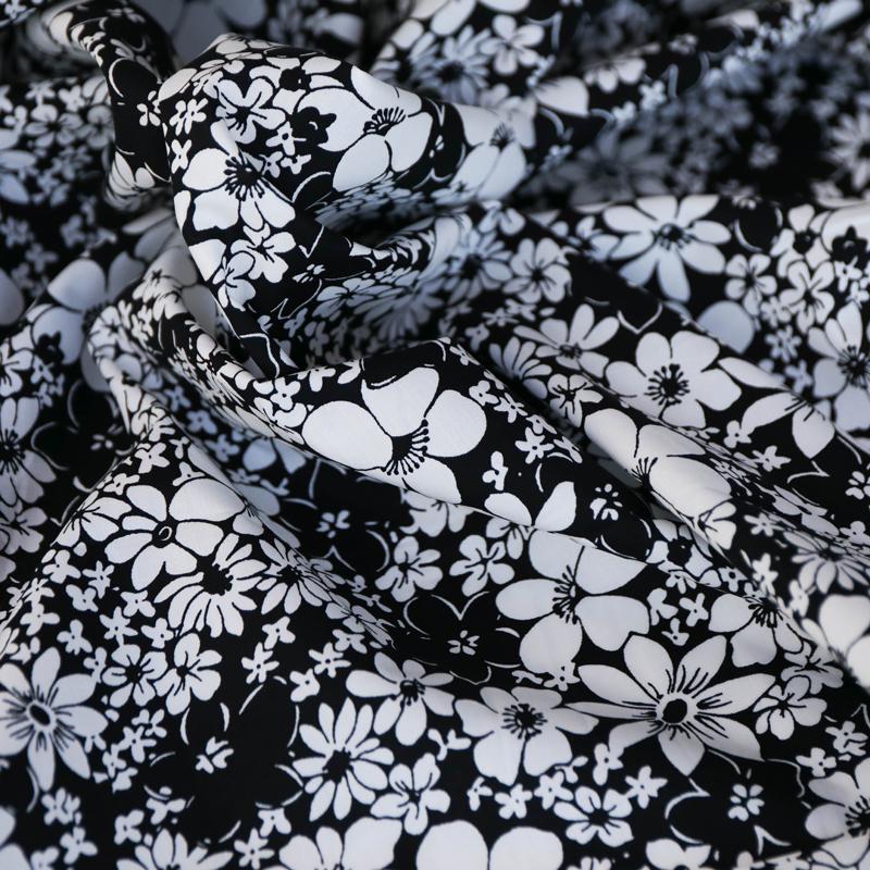 Italian Black & White Floral High-Count Cotton Poplin Fabric for Designer Dress Shirts