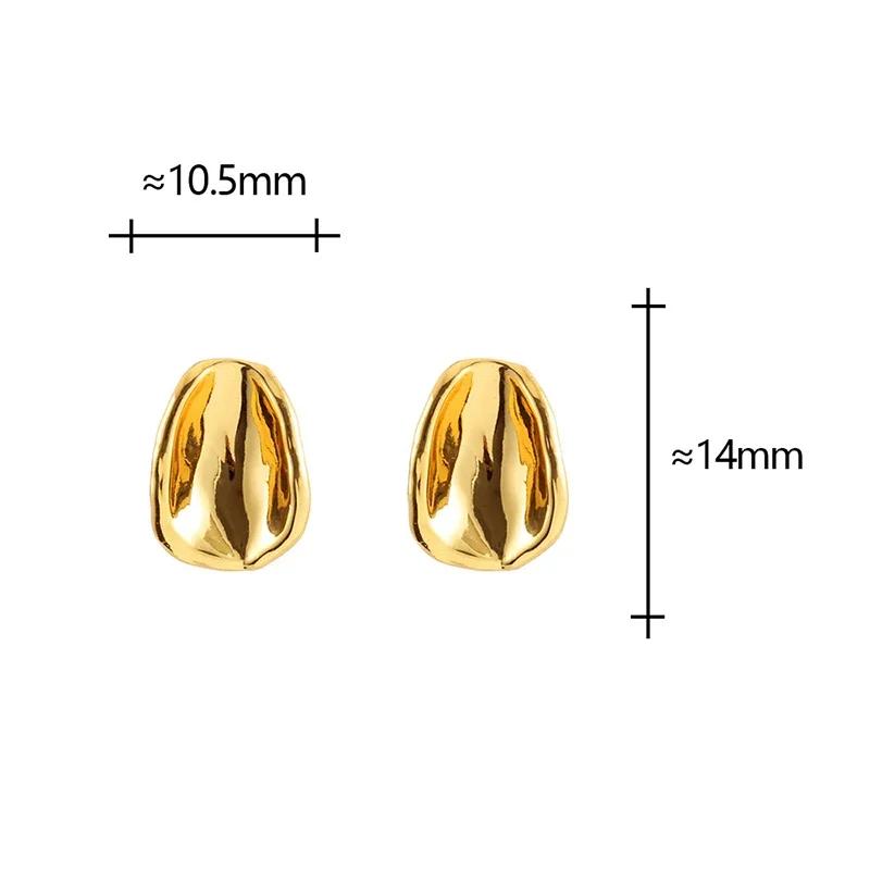 Real  Sterling Silver 18K Gold Irregular Elliptical Stud Earring for Women Personality Fine  Trendy Accessory