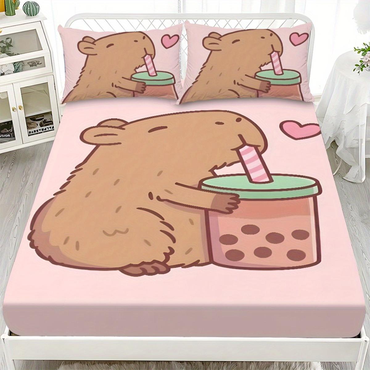 

1PC Cute Capybara Polyester Sheet Soft Digital Print Fitted Sheet Without Pillowcase Halloween Decor Gift For Kids Bedroom 90x200x25cm