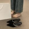 French high-end rhinestone word with bag head half slippers women wear pointed high-heeled Mueller shoes