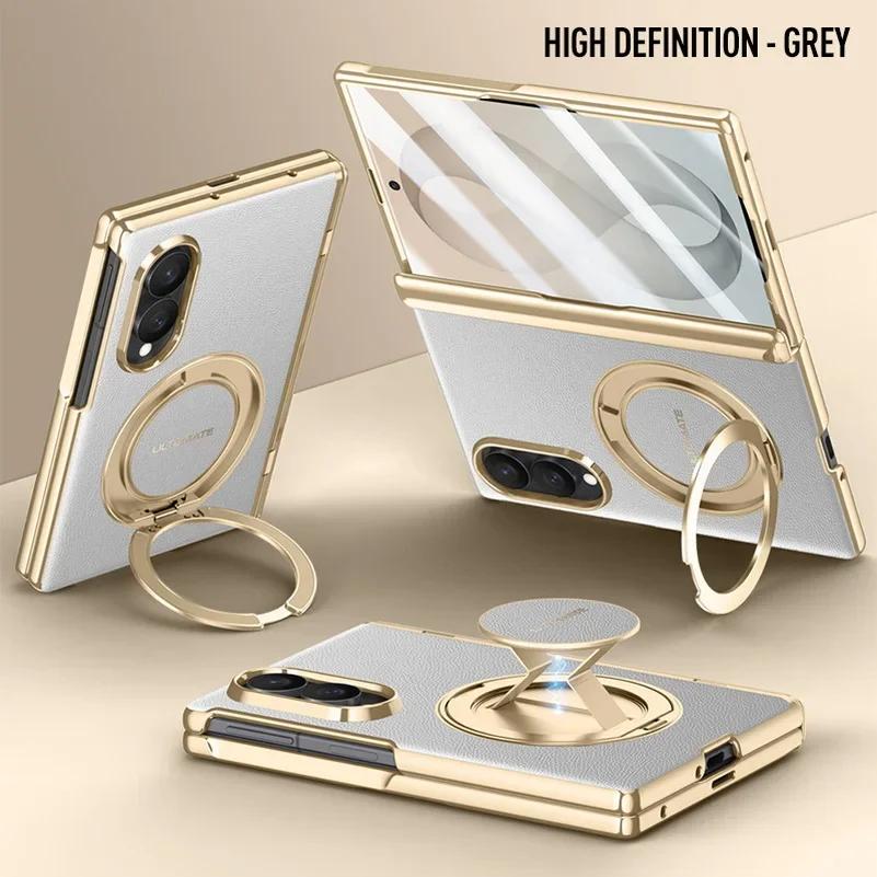 Supporto Magnetico Metallico con Cinturino da Polso Custodia per Telefono 2-in-1 per Samsung Galaxy Z Fold 8 Fold8 Ultra Copertura Anteriore in Pelle Schermo in Vetro