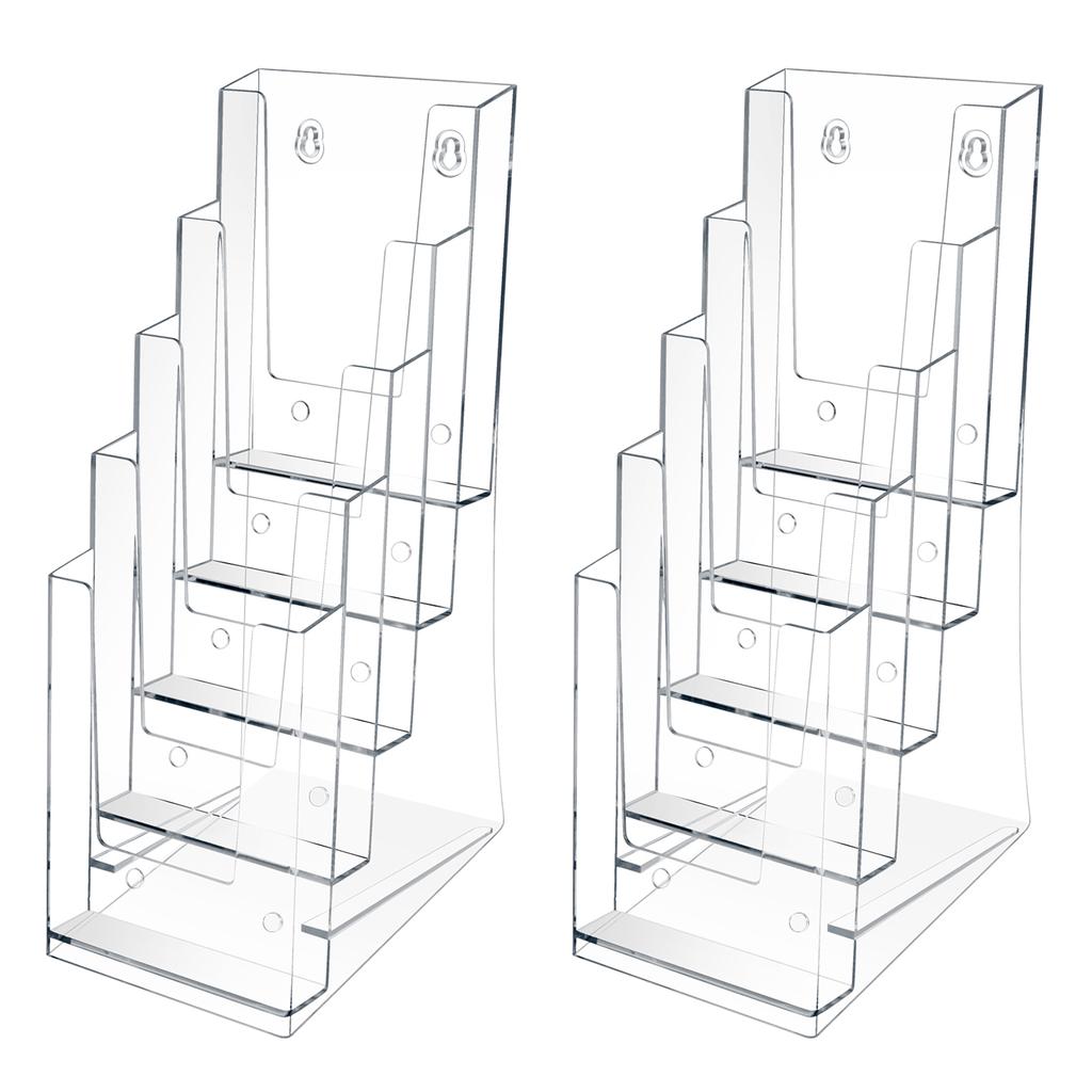 2 Stück 3/5 Etagen Broschürenhalter Klar Literaturständer Tisch Flyer Prospekt Aufbewahrungsregal Büro Karten Notizhalter