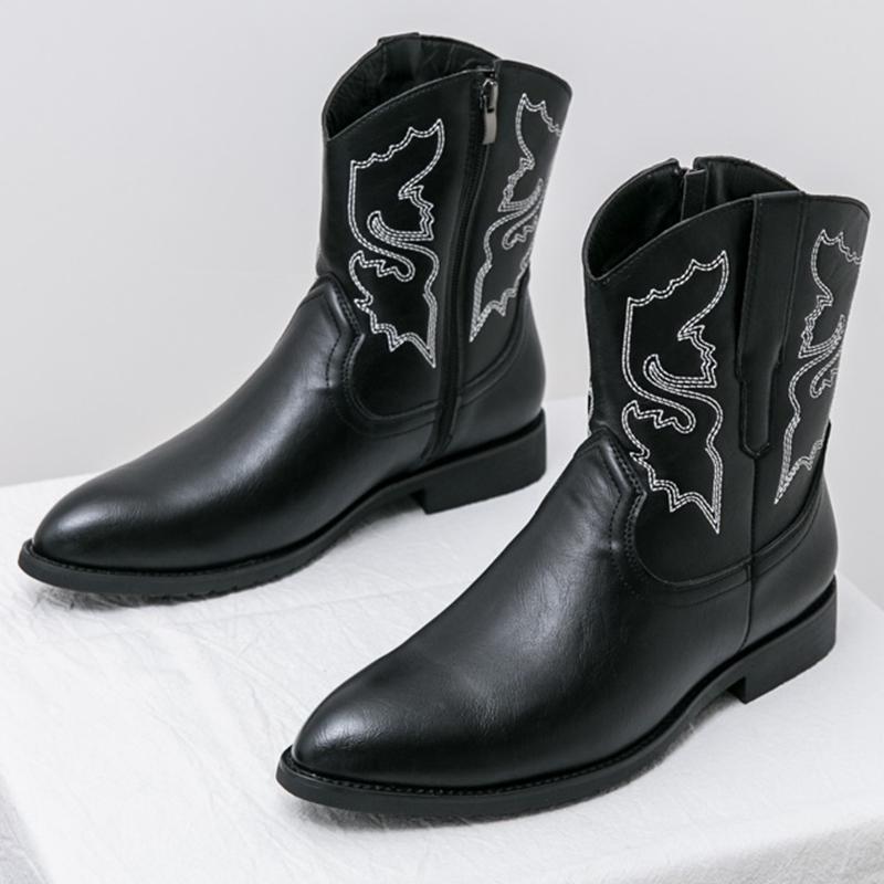 Fashion Cowboy Ankle Boot New Men's Embroidery Suede Leather High Tops Shoes Male Walking Sneakers Footwear Zapatos Hombre