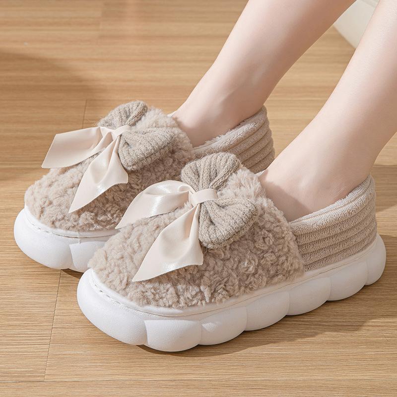 

Бантовый каблук хлопковые тапочки осень-зима шерстяная швабра для дома вельветовые толстоподошвенные теплые хлопковые туфли Size 40-41 [Suitable for 39-40]