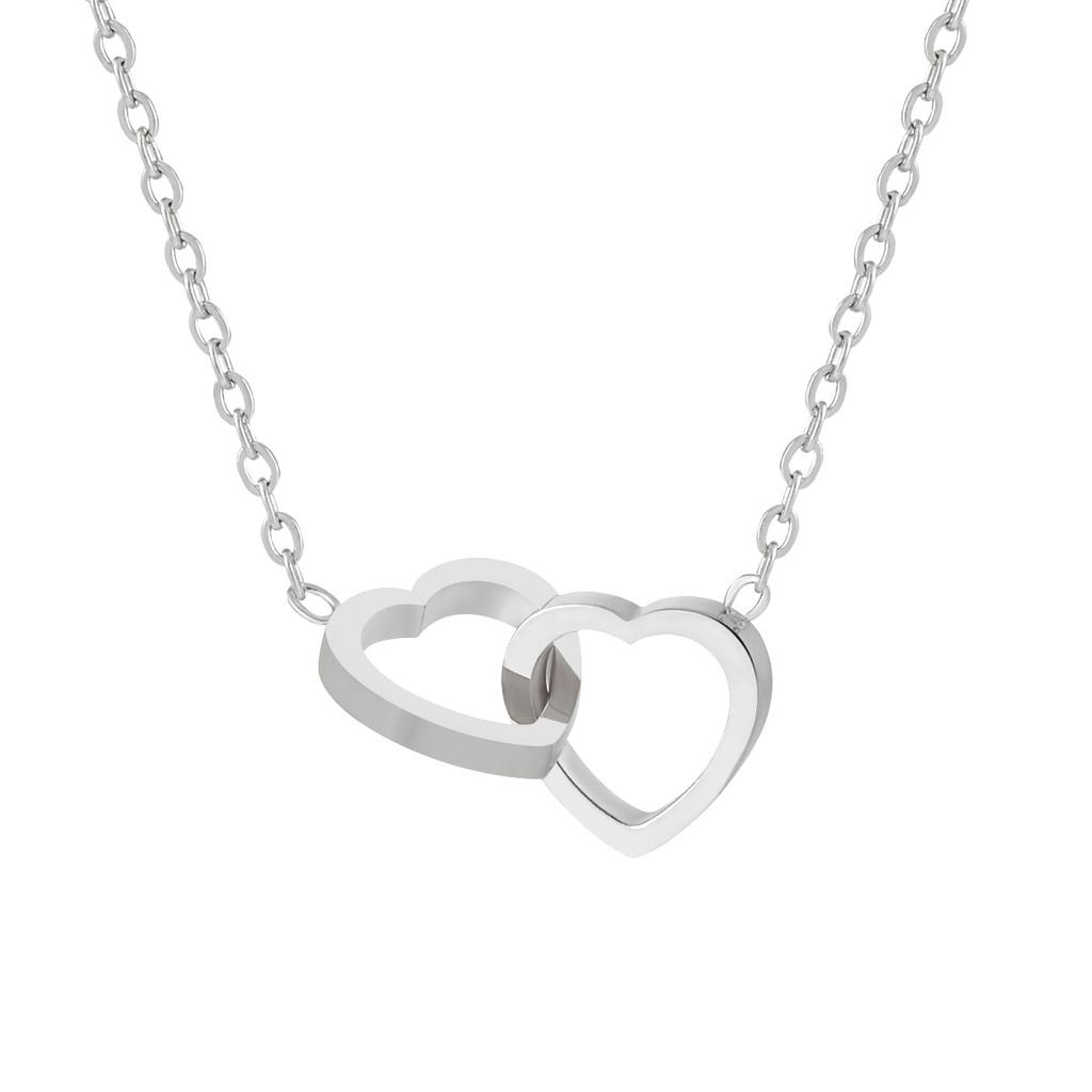 Double Love Heart Clavicle Chains Short Neck Chains Girls Heart Pendant  Stainless Steel Choker Necklace for Women