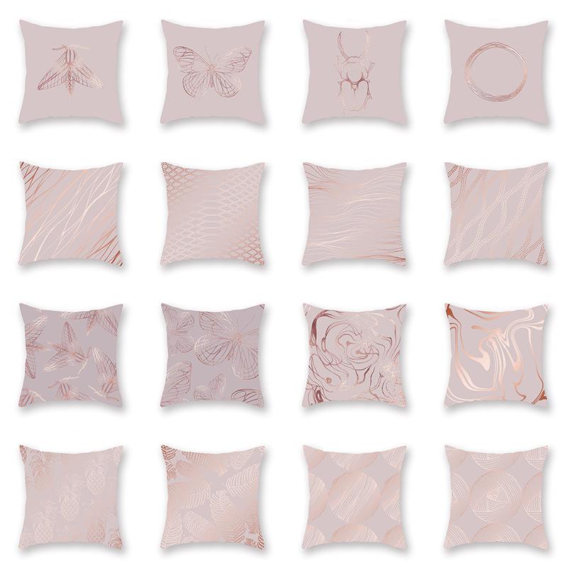 Decorative Pillow Case 45*45cm Pink Gold Geometry Polyester Home Decoration Car Cushion Cover Sofa Throw Pillowcase Square
