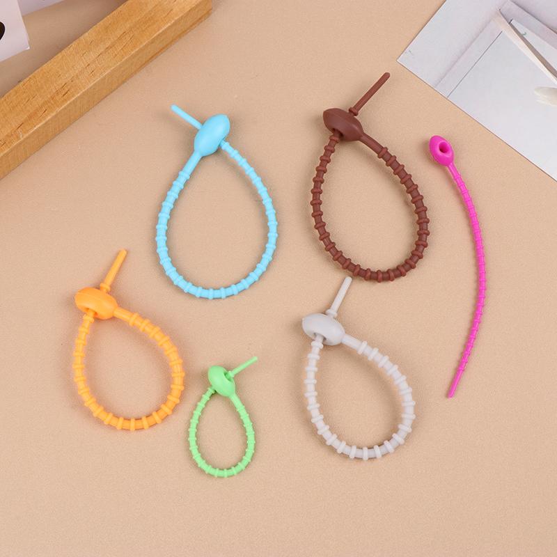 10Pcs Cute Candy Color Silicone Reusable Bag Ties Twist Wire Fasten Cable Zip Tie Headset Data Line Universal Lanyard Strap