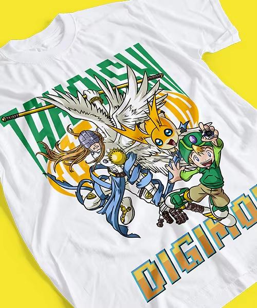 2026 Новая высококачественная футболка с принтом для Аниме Digimon Такаиши Патамон Трансформация Энджелмон Мягкая повседневная футболка G... S разноцветный