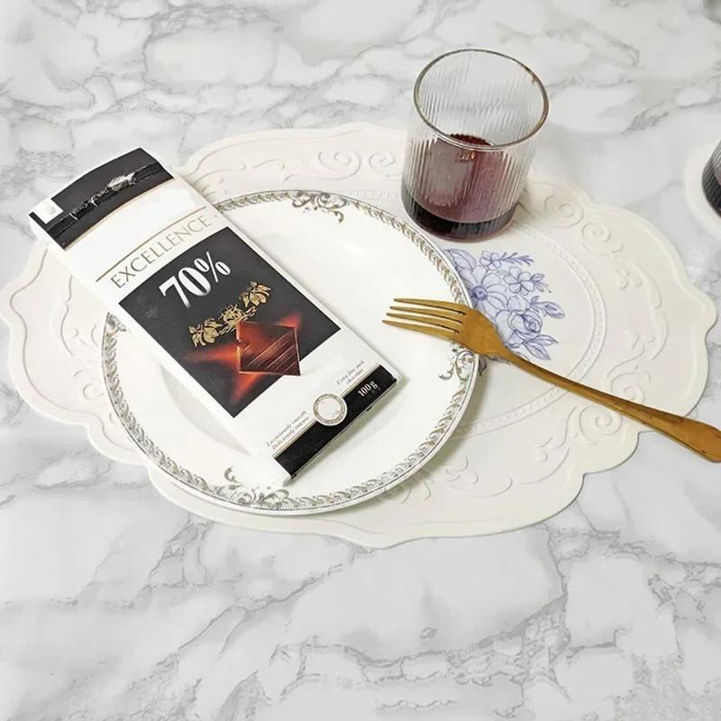 Silikonová oválná kulatá prostírání Retro vzor Káva Květinová Podložka Stolní podložky Vodotěsné Protiskluzové Stolní nádobí Podložky pod šálky