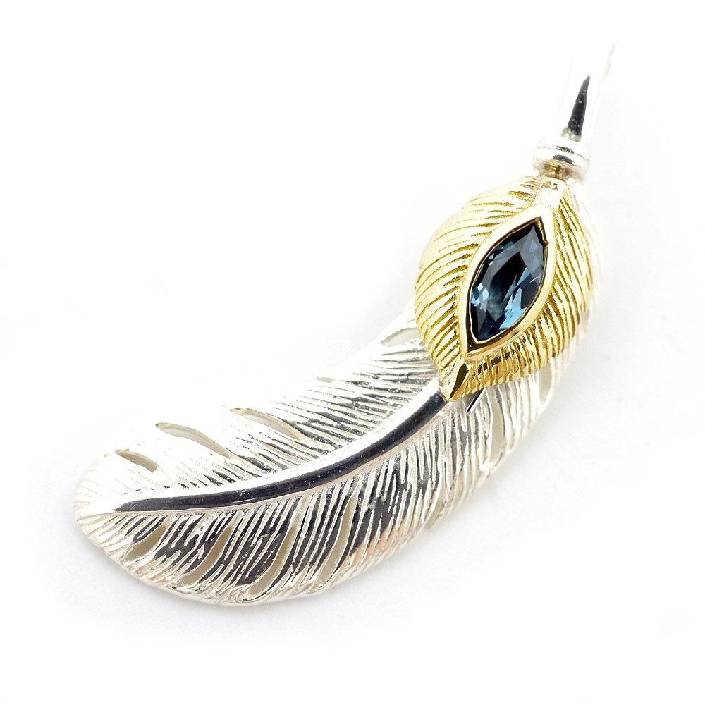 

Silver One Sterling Silver 925 London Blue Topaz Feather Pendant Top for Men (Left-Curved) (Feather Gold Charm)