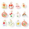2 Pcs Ceramic Charms Multicolor Flower Rainbow Hand Drawing Double Sided Brass 18K Gold Plated Pendants For DIY Necklace Making