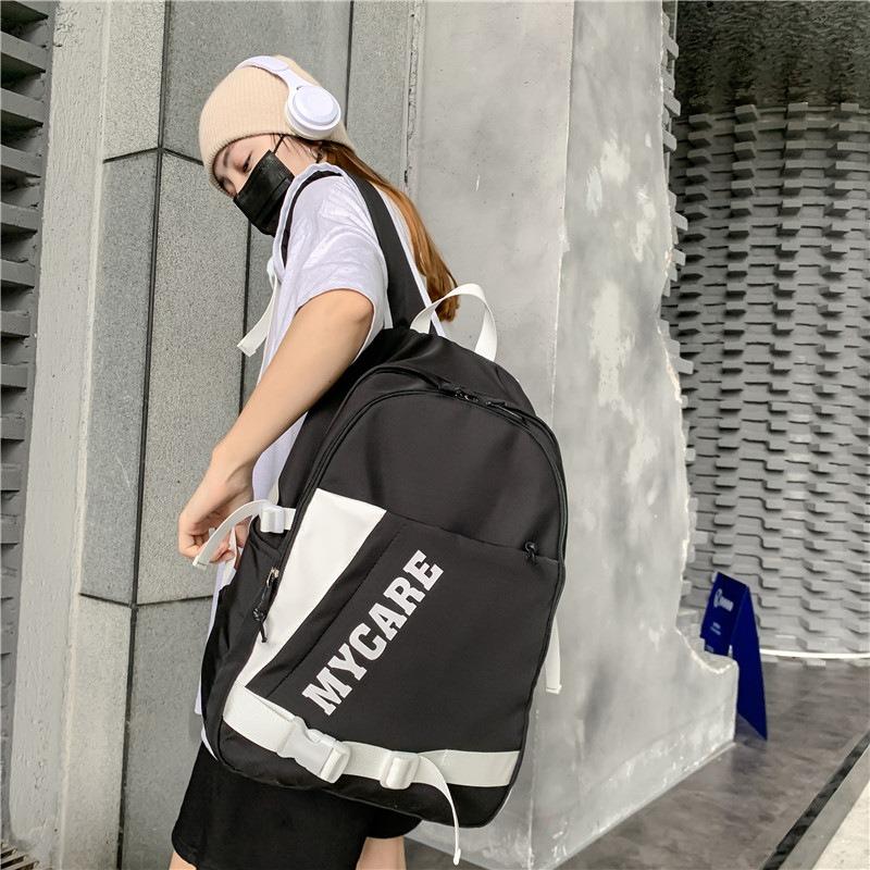 Neue Schultasche Damen Leicht und Einfach Buchstabe Rucksack Nylon Große Kapazität Computertasche Herren und Damen Trendig Cool Reisen