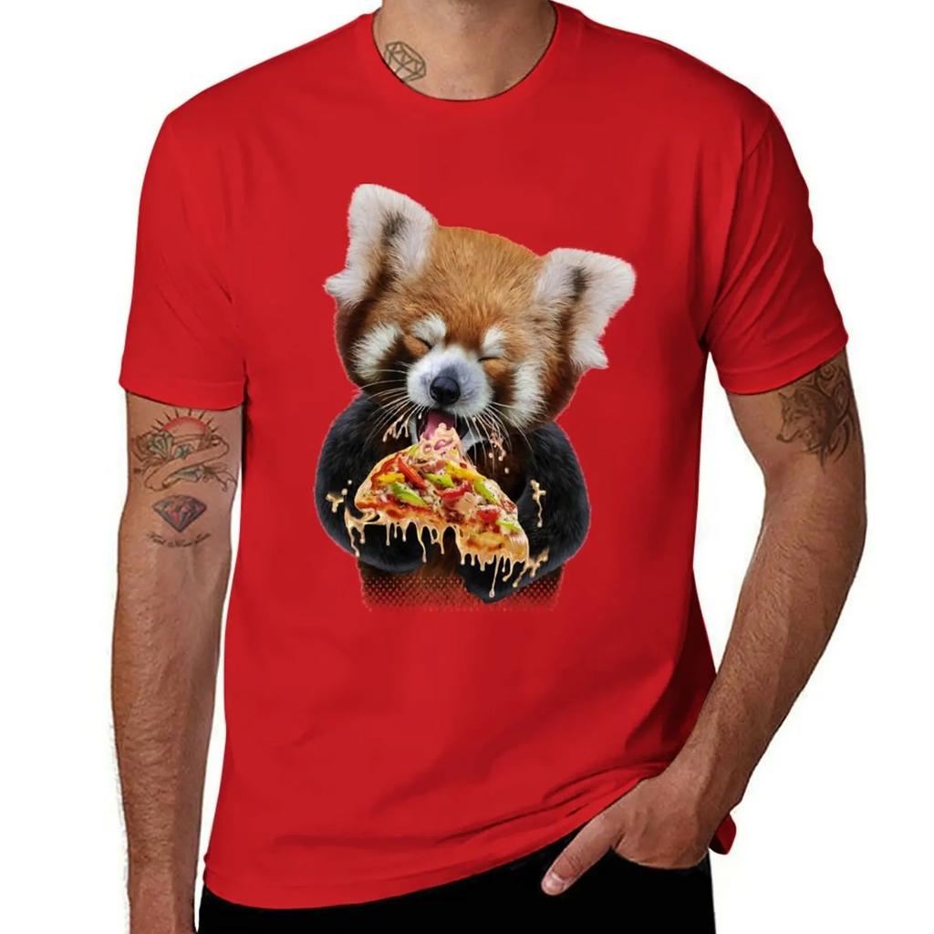 Red Panda Devouring Pizza T-Shirt Blouse korean fashion t shirt for men