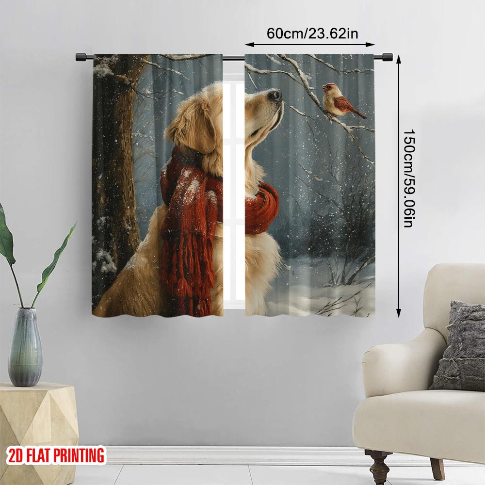 2pcs,2D Plane Printing Print Curtains Cute Dog Durable 100% Polyester Fabric (without Rod) All Seasons Use for Bedroom, Living