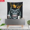 King Gorilla Crown Tapestry Wall Art Wild Animal Poster Hip Hop Street Style Bedroom Living Room Decor Bold Graphic Print 2D