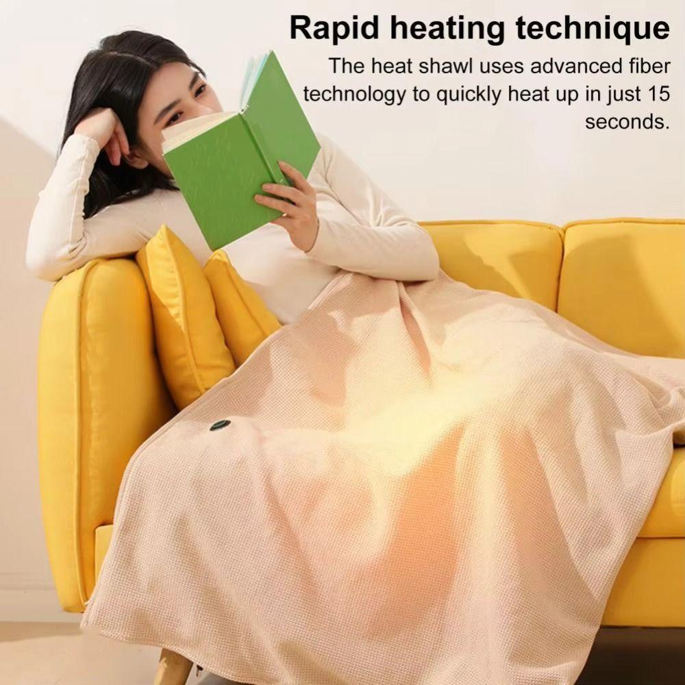 Wearable Electric Heated Blanket Zipper Closure Body Warmer Wrap Heating Large Shawl  Travel