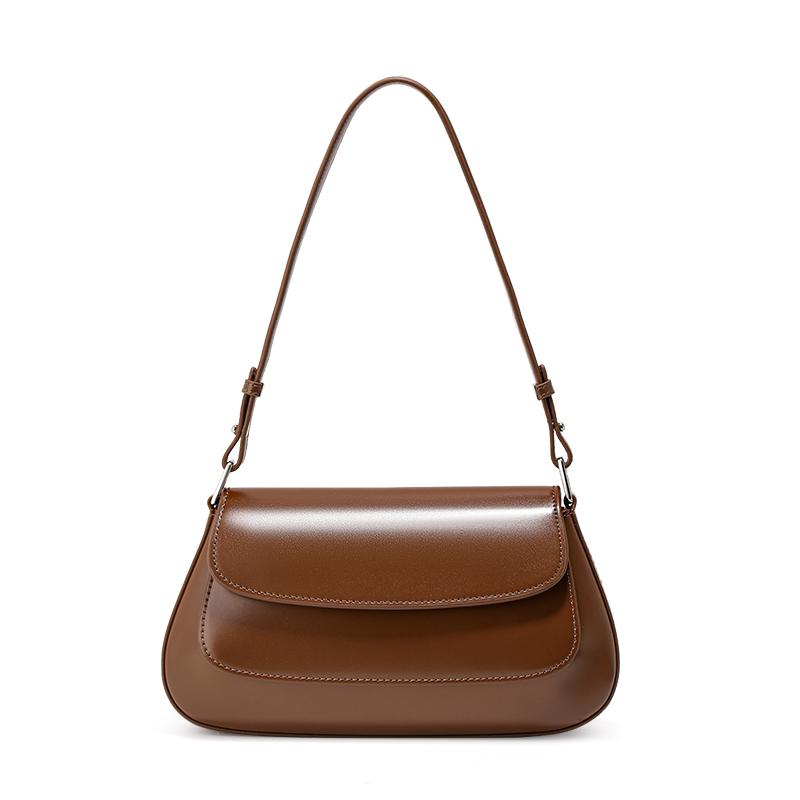 Genuine Cowhide Leather Women's Shoulder Bag, Stylish and Simple Underarm Flip Bag for Commuting, Shopping and Storage