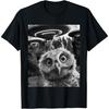 Funny Graphic Tee For Men Women Owl Selfie with UFOs Weird T-Shirt