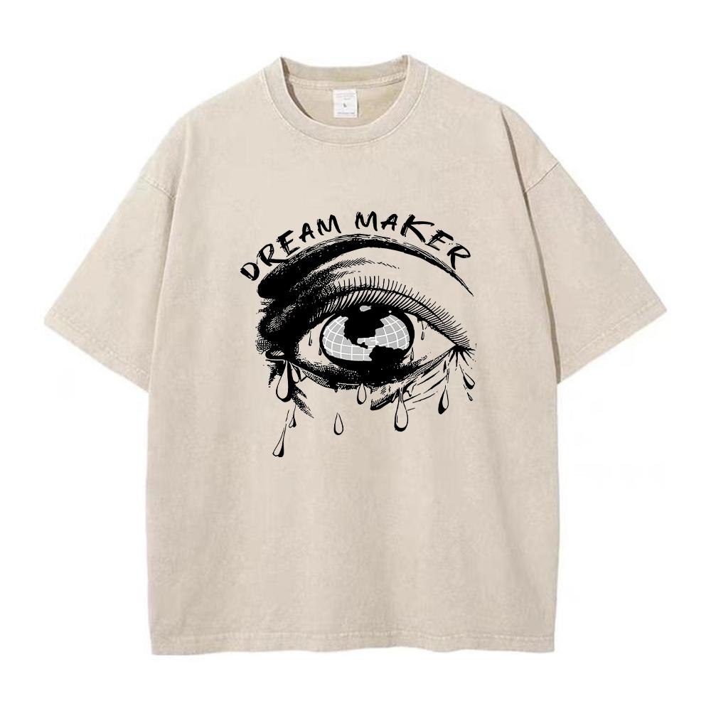 

Mens Fashion Printed Retro Washed TShirt New Arrival Printed Crew Neck Short Sleeve Summer Vacation Travel Casual Top S