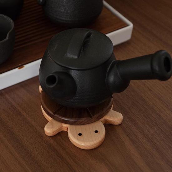 Walnut Turtle Coasters Wooden Kettle Tea Coaster Heat-Resistant Dining Plate Mat Drink Holders for Hot Cold Beverages Home Office Decoration