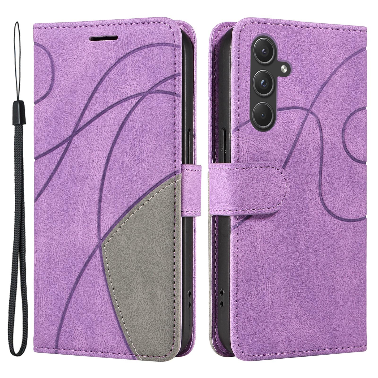 

For Samsung Galaxy A55 5G Leather Case Wallet Stand Color Splicing Phone Cover Light Purple