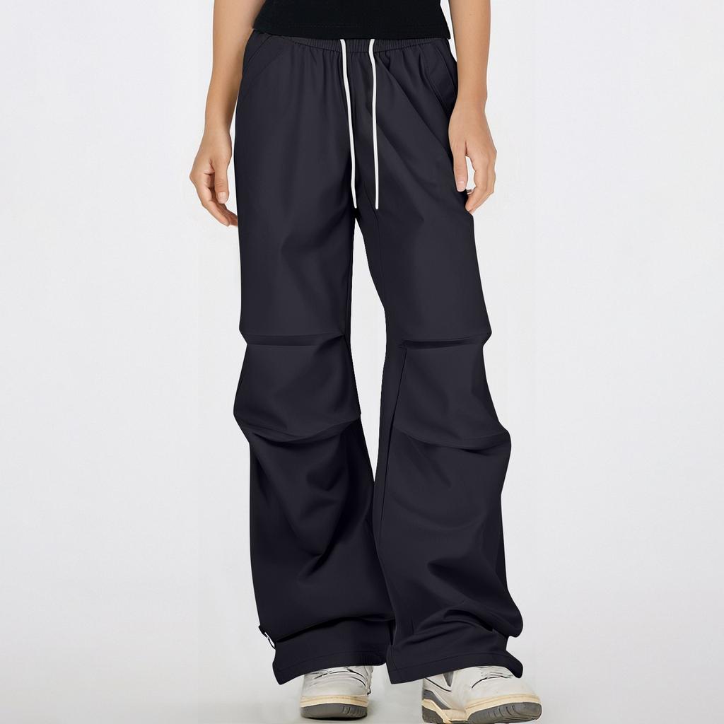 Women's Multi Pocket Straight Tube Slimming, Wide Leg Mopping, Solid Color Pants