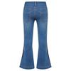 Kids Girls Casual Stripe Side Long Pants Elastic Waistband Ripped Bell-bottom Hem Denim Pants