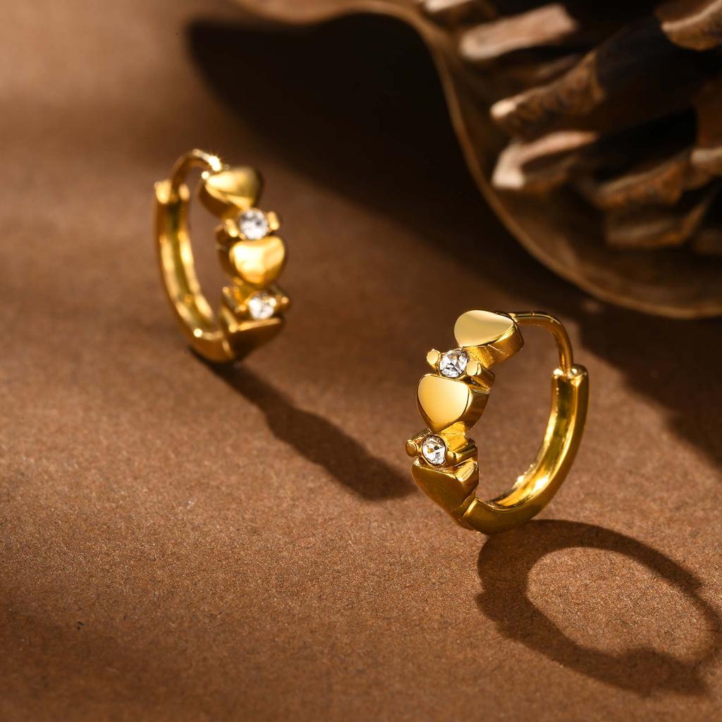 Light Luxury White Zircon Heart-Shaped Earrings for Women,  Stainless Steel Gold Color Classic Hoop Earrings, Fashion Jewelry