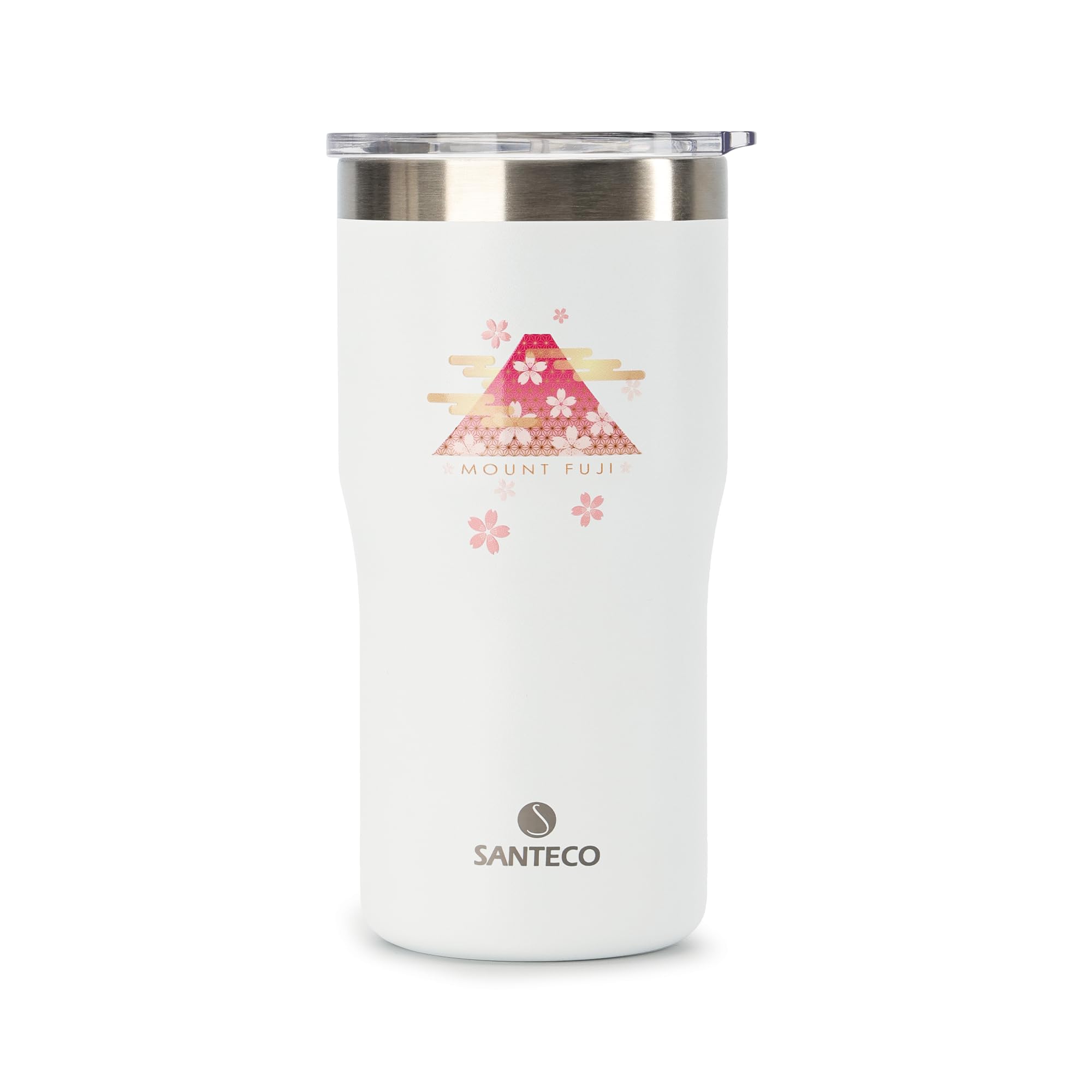 

SANTECO TROSA Series Vacuum Insulated Tumbler with Keeps Drinks Hot or Stainless Wide Mouth White Fuji Lid, Cold, Stylish, 18/8 Steel, BPA-Free,