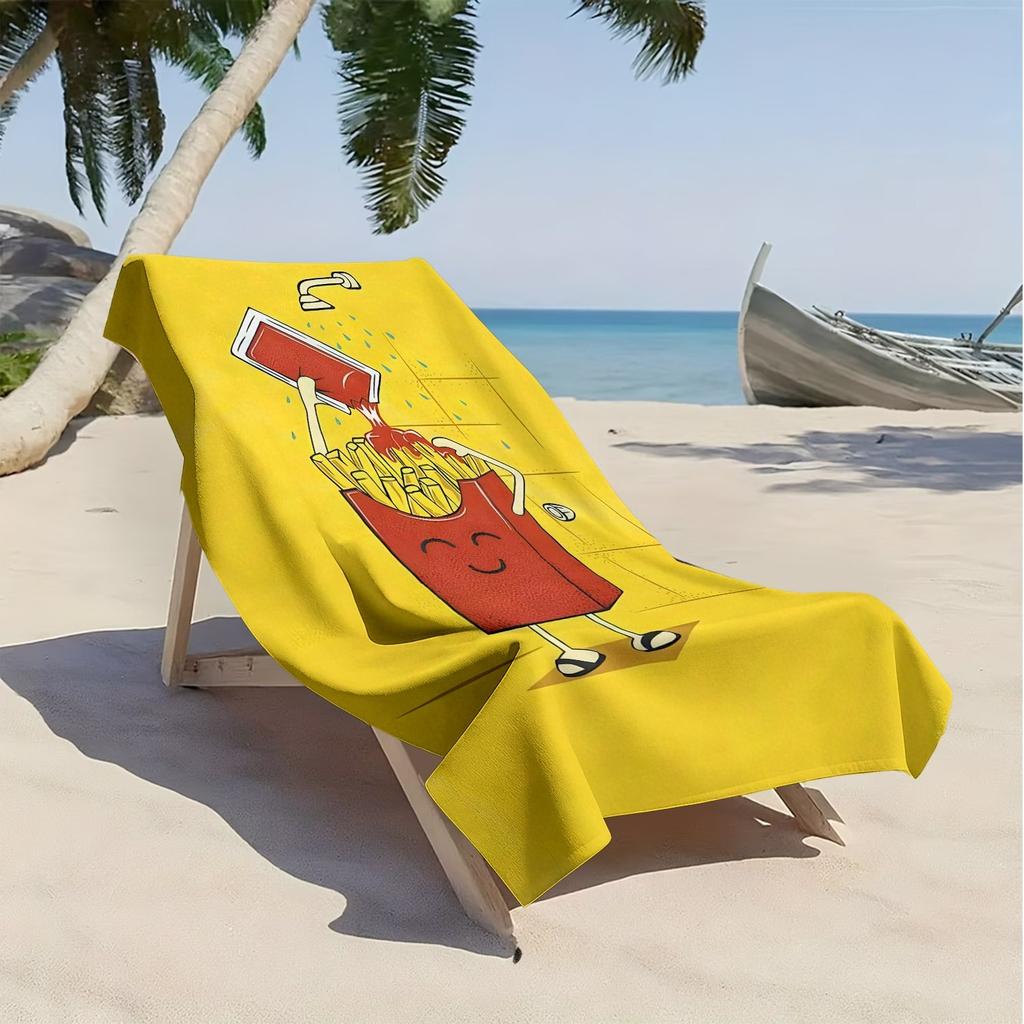 Cartoon-style Potato Chips Polyester Microfiber Beach Towel Is Highly Absorbent, Suitable for Swimming and Beach Outings