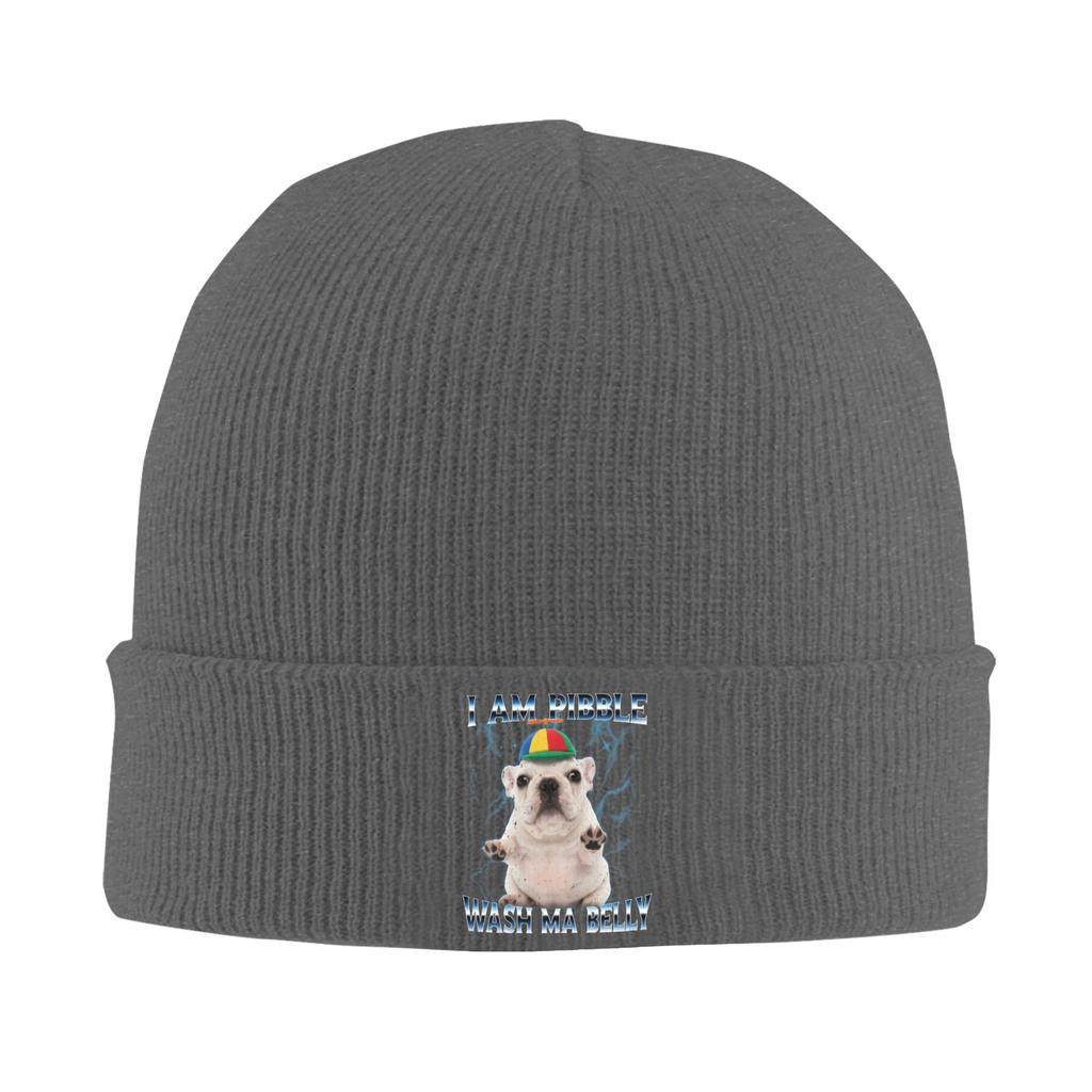 Women Men Rib Knit Cuffed Beanie Funny Pibble Meme Wash My Belly Accessories Warm Skull Knitted Hat Cap  Bonnet Hats