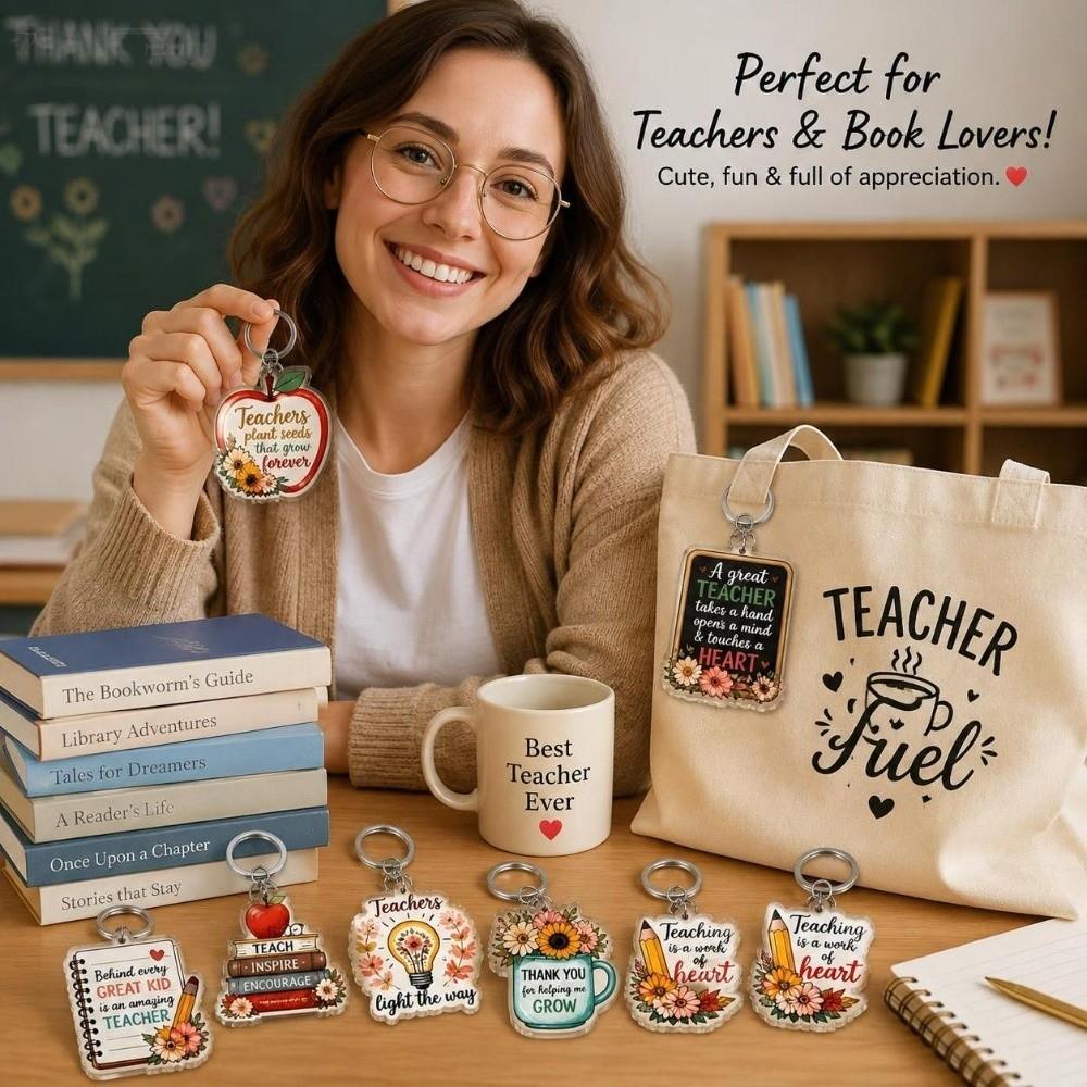 8pcs Inspirational Mini Key Chains Teacher Appreciation Bag Charm Key Ring Souvenir
