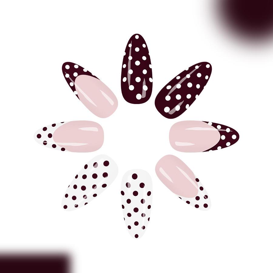 24Pcs Medium Almond Press On Nails Glossy Red French Tip White Polka Dot Fake Nails for Women Fall Winter