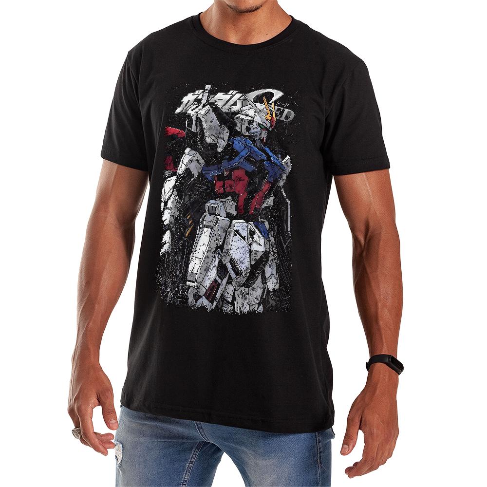 Summer T-shirt Gundam Mecha Anime Men and Women Harajuku Vintage Short Sleeve Oversized Casual Loose Fitness Comfortable Y2k Top