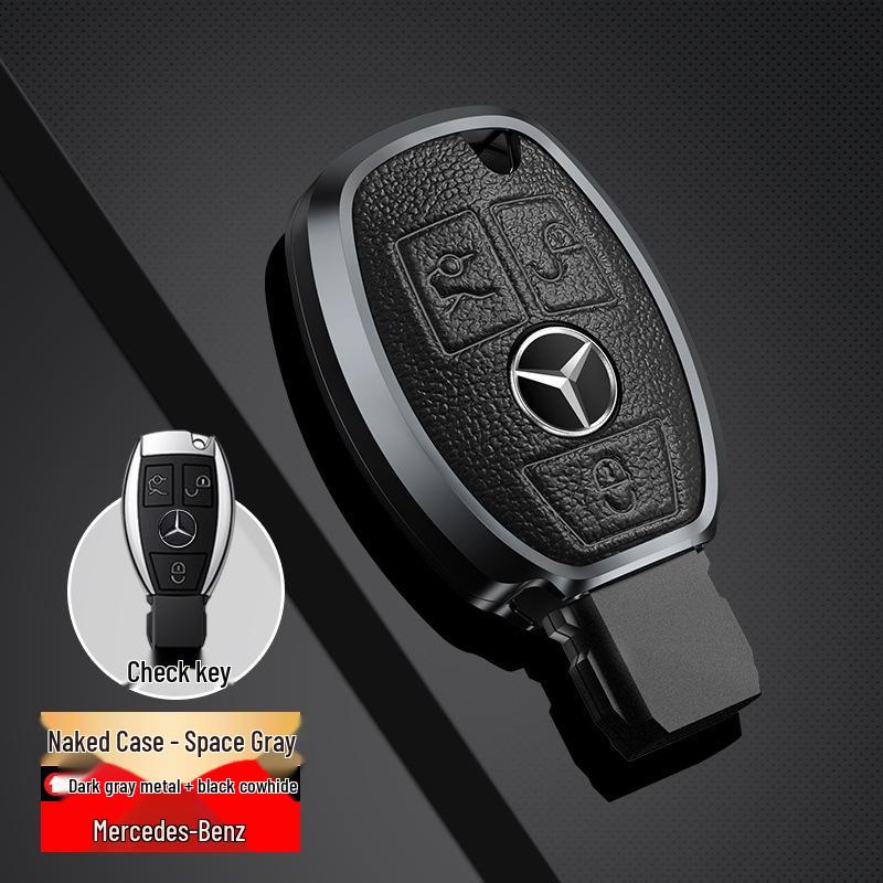 Husă metalică din piele naturală pentru cheie pentru Mercedes-Benz C-Class, E-Class, GLC300L, 260L, E300L, E200