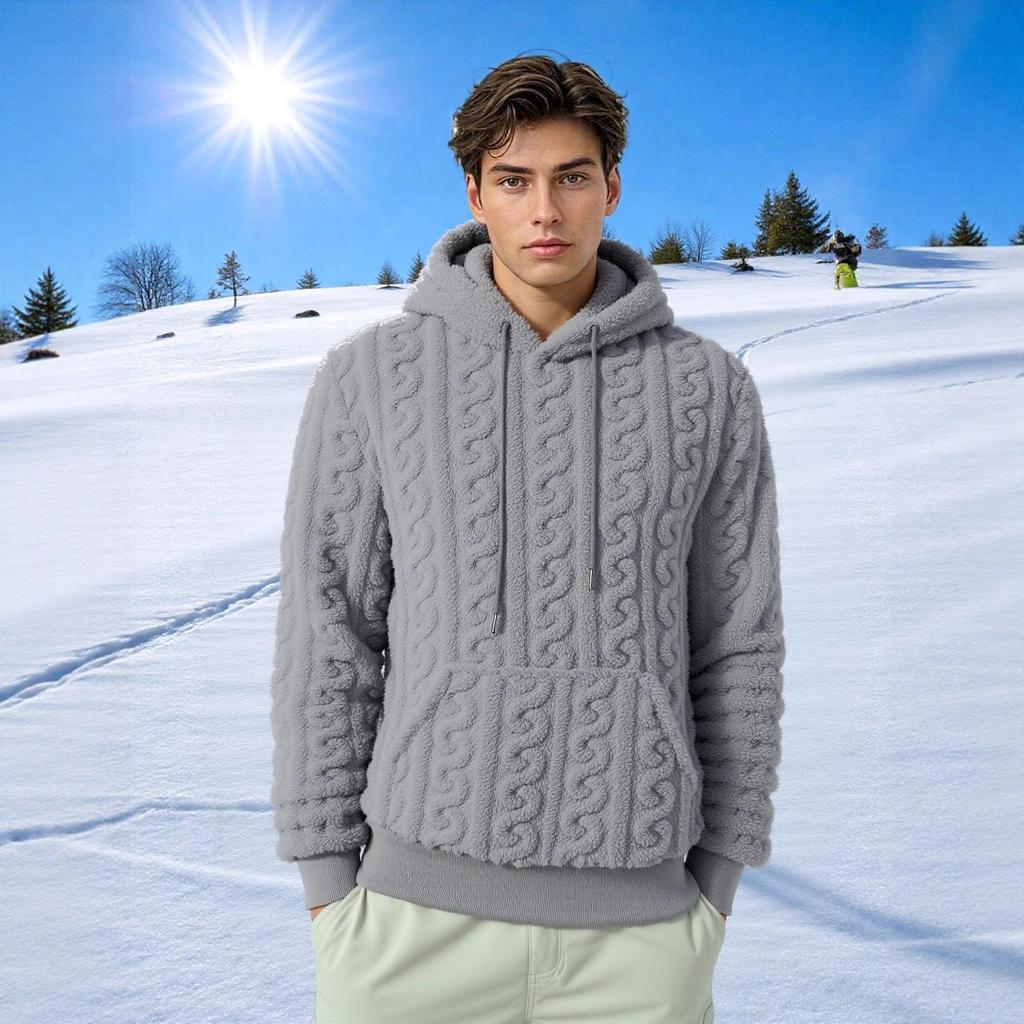 Men's Fuzzy Sherpa Hoodie Pullover Sweatshirts With Pocket Comfortable Loose Cozy Long Sleeve Winter Hooded Outwear Textured Tops for Men